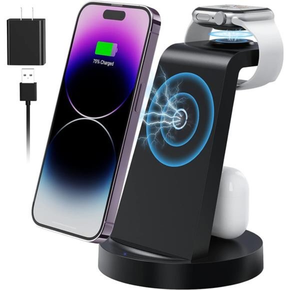Wireless Charging Station, 3 in 1 Wireless Charger iPhone Fast Charging Stand - Picture 1 of 6
